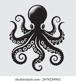 Octopus silhouette vector style with white background