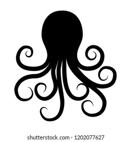 Octopus silhouette in vintage style on transparent background. Aquarium octopus vector icon. Octopus logo vector. Vector octopus illustration. Animal silhouette. Silhouette squid vector.