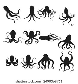 octopus silhouettes collection vector design