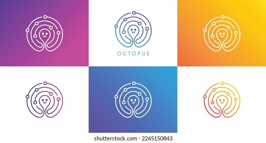 Octopus simple logo design for restaurant, cafe and seafood with line styles