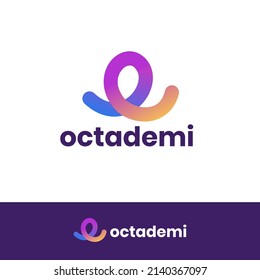 Octopus einfache Logo-Monogramm. Linie Logo, Vektordesign. Einfach, Bildung, Wissenschaft, Technologie, Datenunternehmen, Apps und Logo für Mobiltelefone
