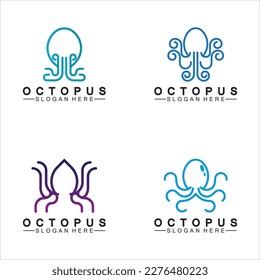 Octopus simple modern line art logo design-vector illustration