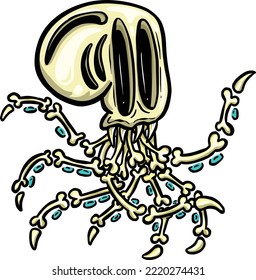 Octopus Skeleton Halloween Cartoon Illustration with Suckers Deep Sea Creature