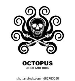 Octopus, skull and bones logo.