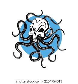 octopus skull head for t-shirt design, cartoon vector design, illustration