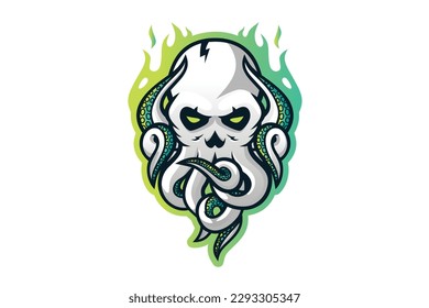 Octopus skull sport mascot logo gaming cartoon character illustration vector