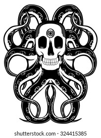 octopus skull vector tattoo