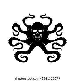 Tintenfisch und Schädelvektor, Tintenfisch-Logo-Schädel, Oktopus