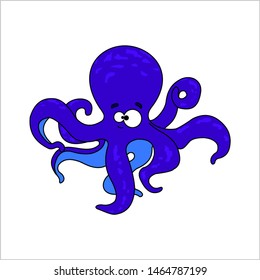 Octopus. Smiling blue octopus. Friendly Octopus. Vector image on white background.