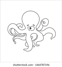 Octopus. Smiling Funny Friendly Octopus. For Children's Coloring Books. Outline Vector Image on white background.