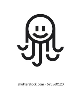 Octopus smiling modern logo design of sea animal linear illustration art