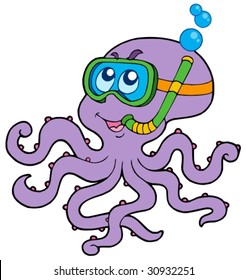 Octopus snorkel diver - vector illustration.