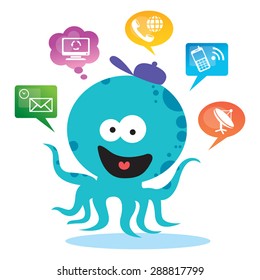 Octopus and social network icons. Humor octopus with social network icons. 