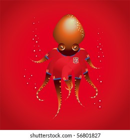 Octopus with spain football t shirt under the sea swim with bubbles