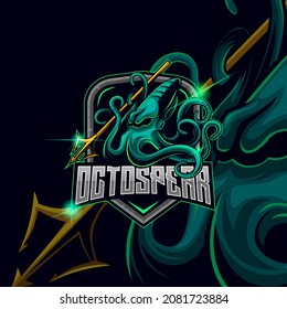 Octopus Spear E-sport logo design template Vector illustration