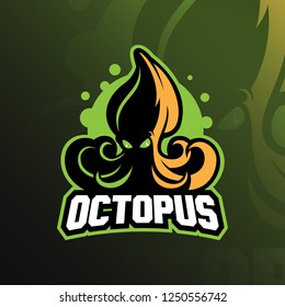 octopus sport mascot logo design illustration, tshirt and emblem.
