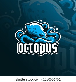 octopus sport mascot logo design illustration, tshirt and emblem.