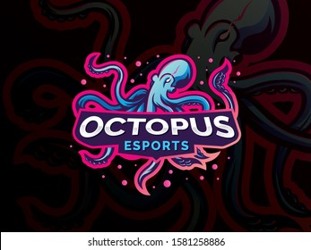 Octopus sport mascot logo design illustration. Squid, Kraken, Octopus mascot logo design for sport team. Vector eSports logo concept, Modern badge mascot design. Wild animal vector illustration