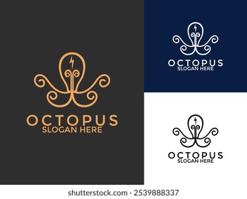 Octopus Squid with Bulb Logo vector, Creative Energy with Octopus logo design template