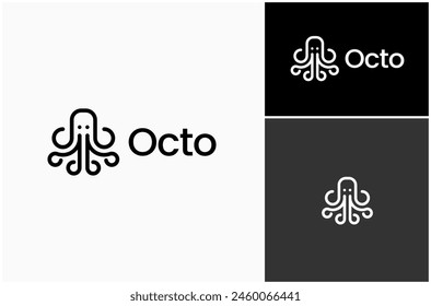 Octopus Squid Cephalopod Cthulhu Curl Arm Simple Modern Line Art Vector Logo Design Illustration