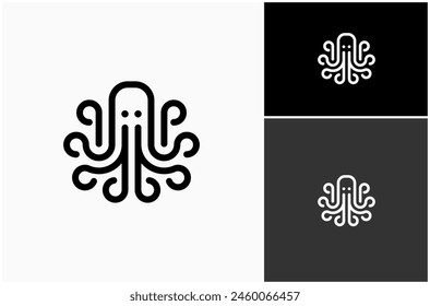 Octopus Squid Cephalopod Cthulhu Curl Arm Simple Modern Line Art Vector Logo Design Illustration