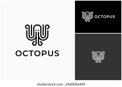 Octopus Squid Cephalopod Cthulhu Simple Modern Line Art Vector Logo Design Illustration