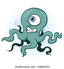 Octopus Squid Cyclops Monster Cartoon Character