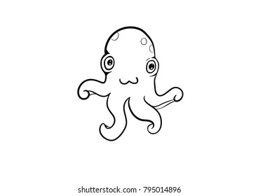 octopus squid doodle icon vector coartoon