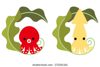 Octopus, squid and kelp of character