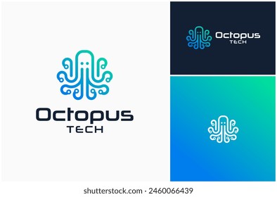 Octopus Squid Kraken Circuit Tentacle Technology Digital Futuristic Vector Logo Design Illustration 