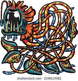 Octopus Squid Like Cartoon Logo Character with Lots of Tentacles Illustration