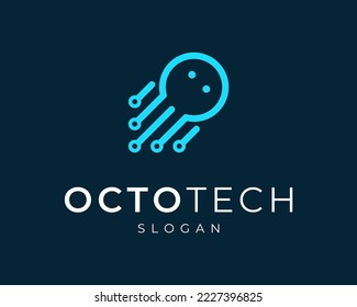 Octopus Squid Tentacle Technology Digital Circuit Electronic Line Modern Vector Logo Design