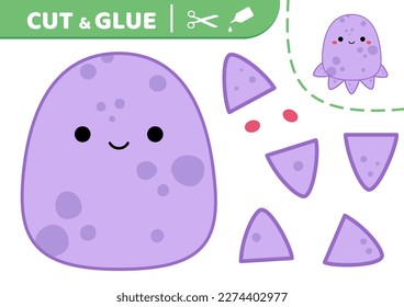 Octopus. Squishmallow. Cut and glue. Applique. Paper game. Kawaii, cartoon. Isolated vector illustration eps 10