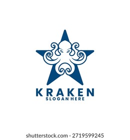 Plantilla de Vector de diseño de logotipo de estrella de pulpo. Diseño creativo del logotipo del pulpo animal