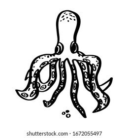 Octopus sweet sea animal in doodle style isolated on white background. Vector outline ocean animal illustration for nursery t shirt, kids apparel, party and baby shower invitation. Single logo icon.