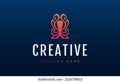 Octopus Symmetrical Logo Design Template