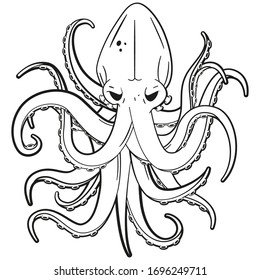 Octopus tattoo vector illustration isolated on a white background.