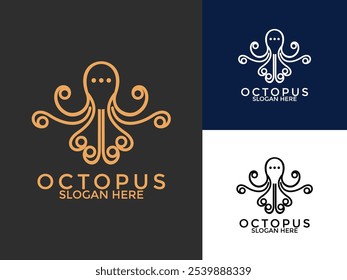 Octopus Tech logo design vector, Octopus chat logo design template