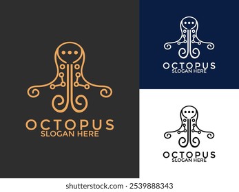 Octopus Tech logo design vector, Octopus chat logo design template