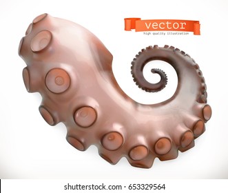 Octopus tentacle. 3d vector icon. Sea food realism style