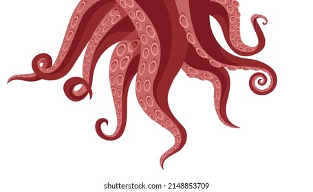Octopus tentacle background. Cartoon squid and cuttlefish curly creepy arms. Vector monster and seafood illustration