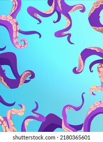 Octopus of tentacle. Cartoon vector illustration on blue background