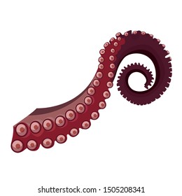 Octopus Tentacle Icon Isolated On White Background, Healthy Food, Fresh Seafood, Underwater Marine Animal, Vector Illustration