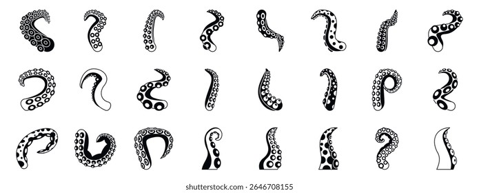 Octopus tentacle icons set. Set of octopus tentacles twisting and turning in various shapes, creating a dynamic and captivating underwater scene