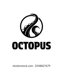 octopus tentacle kraken logo design concept idea with label circle