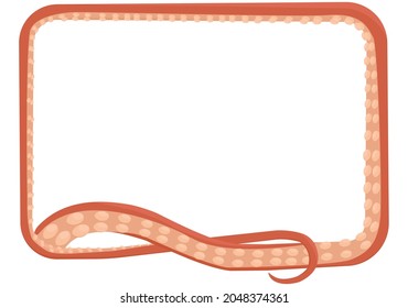 Octopus tentacle rectangular frame isolated on white background. Monster kraken arm. Cartoon vector illustration. Underwater animal feeler.