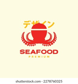 octopus tentacle seafood food soup taste japan bowl logo design vector