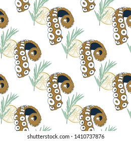 Octopus tentacle seamless pattern isolated on white background.