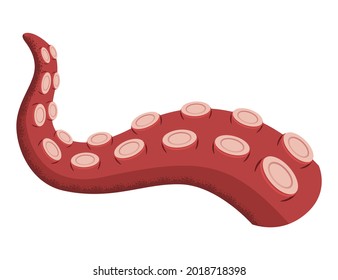 Octopus tentacle, underwater animal. Sea squid vector cartoon icon. Spooky marine monster arm on white background