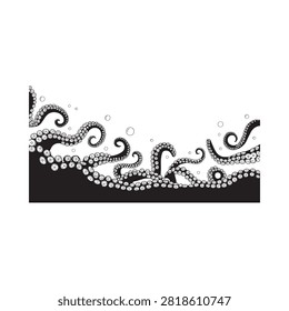 Octopus Tentacles And Bubbles Black And White Silhouette